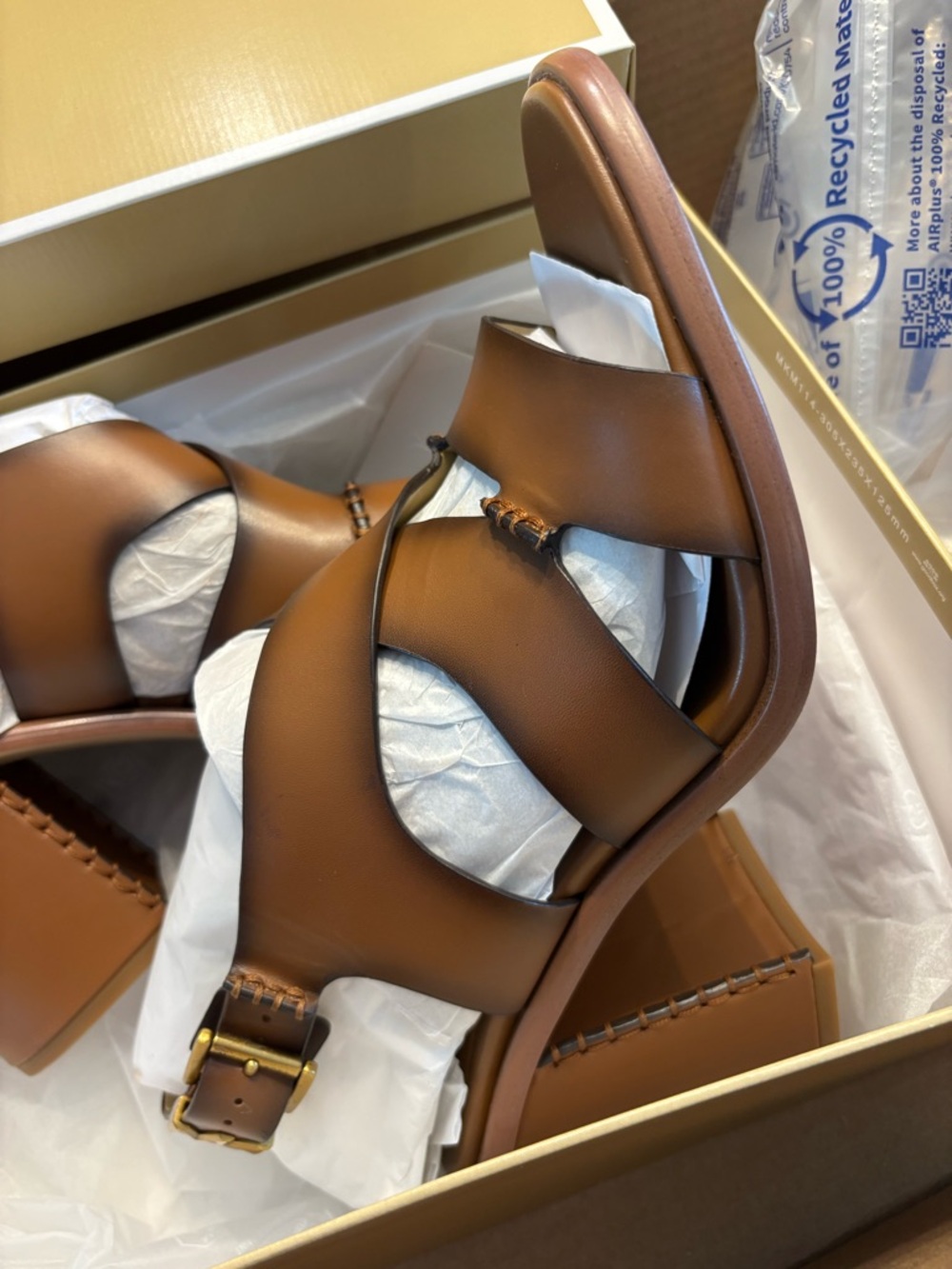 MICHAEL KORS Burnished Leather Sandal - Raven Blocked Heel Sandal - Brown - Picture 2 of 9